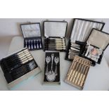 Boxed EPNS and stainless steel cutlery including cake forks, teaspoons, fish knives and forks,