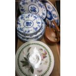 Nine Victorian Minton Delft pattern blue and white plates, five Mason's and Wade Ringtons tea blue