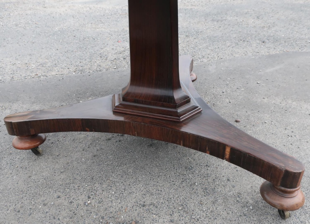 Victorian rosewood breakfast table circular tilt top on tapering column and three bun turned feet ( - Image 2 of 2