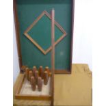 Well constructed wooden swing ball skittles set