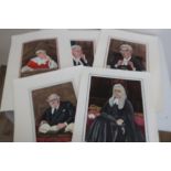 Set of twelve prints after Sallon depicting High Court judges c.1960s, published by Butterworth &
