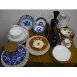 Selection of Victorian and later ceramics in two boxes, including Masons bowl, mid 19th C black