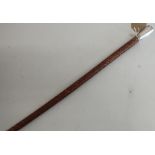 Plaited leather riding crop with beaten sterling silver handle initialed MLF