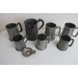 Victorian pewter quart measuring jug, stamped VR with scroll handle (15cm high), a collection of