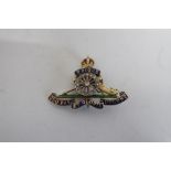 14ct gold & platinum diamond set and enamel Royal Artillery sweetheart brooch, stamped 14ct plat. (