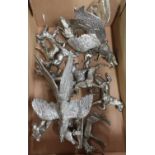 Collection of silver plated animal models incl. horse, fox, dogs, other birds, etc