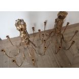 Pair of Regency style gilt wood and metal eight branch centre hanging chandeliers (height 65cm)