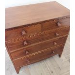 19th C mahogany chest of two short above three long drawers, on raised bracket supports, with