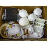 Coalport Revelry pattern six place coffee service, Wedgwood mixed set of six teacups, saucers and