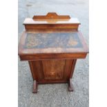 Victorian walnut inlaid Davenport with hinged lift up top section and leather inset writing slope