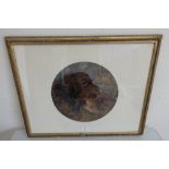 After Landseer, Retriever with a Pheasant, colour print, circular (30cm)