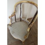 19th C French style armchair frame, with upholstered seat and cream & gilt painted frame, with