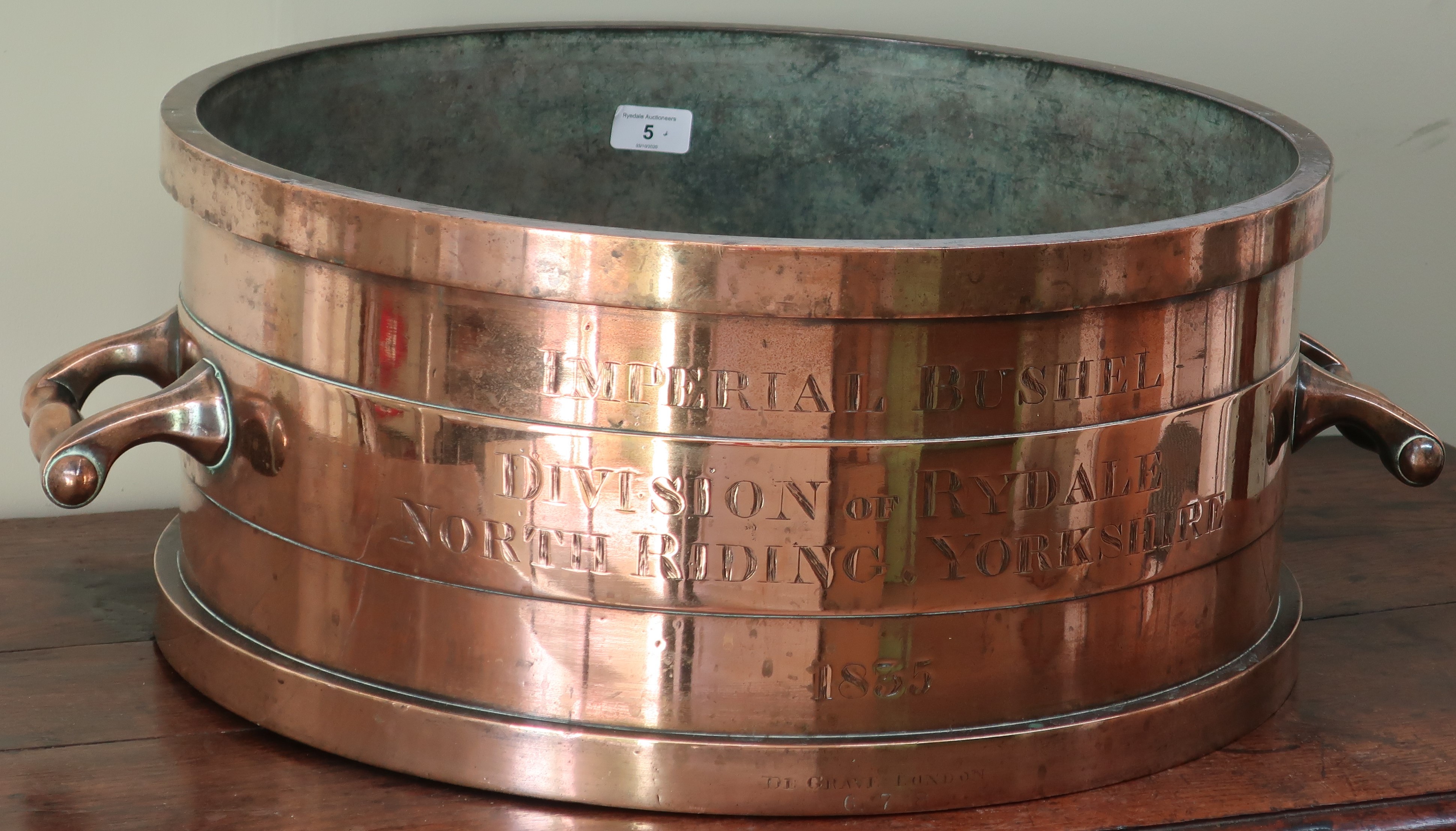 An Official Imperial Bushel Measure engraved to the front "Imperial Bushel Division Of Rydale