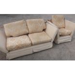 Modern traditional style two seat Knoll sofa in cream and gold diamond check upholstery, with