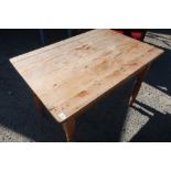 Victorian pine rectangular kitchen table on turned supports with a drawer to each end (101.5cm x