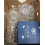 Large crystal flower vase, boxed Bohemia crystal rose bowl, crystal jug, other glass vases etc in