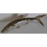 Large studio pottery figure of a salmon, signed Lawson 90 (length 46cm)
