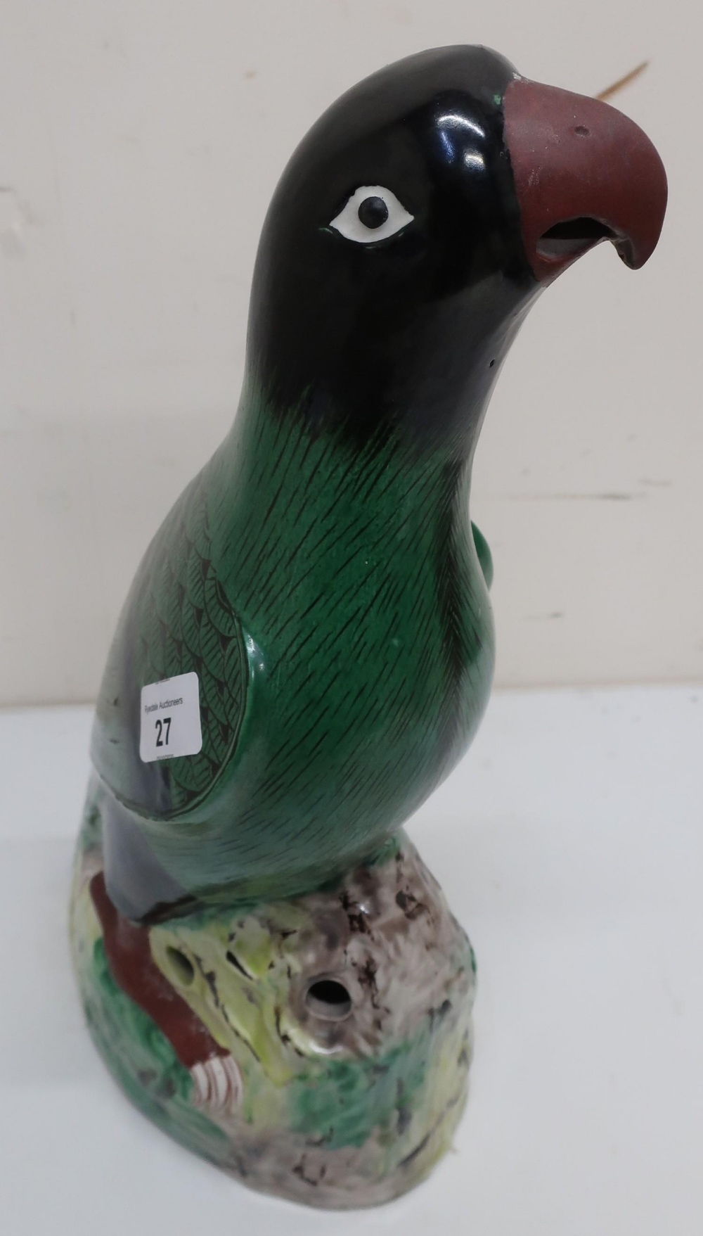 Large Oriental style figure of a green parakeet bird (height 37cm) - Image 2 of 3