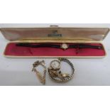 Ladies 9ct gold cased Rotary wrist watch on gold plated expanding strap, a Bernex Ladies 9ct gold