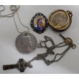 Fine silver fob watch (A/F) 800 standard silver brooch painted with Virgin Mary, 5 drachma 1833