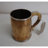 Early 20th C silver plated pint tankard, engraved on base "Handmade in gilding metal and sterling