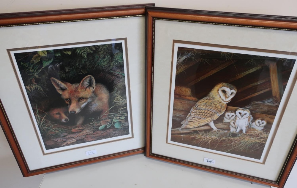Liz Gamett-Orme "Barn Owls" ltd. ed print 99/200, and "Foxes" ltd. ed 27/200, both signed in