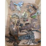 Selection of unusual decorative metal glass and ceramic type animal figures, mostly spiders,