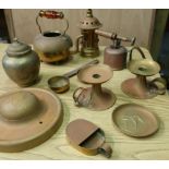 Selection of various assorted brassware in one box, including candlesticks, lanterns, blowtorch etc
