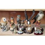 Collection of Leonardo Collection porcelain and other models of owls, birds of prey, dogs, etc (8)