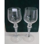 Pair of large wine glasses with bucket shaped bowl on tapering air twist stems (18cm high) (2)