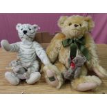 Collection of various modern style Steiff bears and animals including mouse, classic miniature bear,
