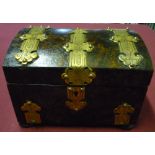 Victorian simulated walnut brass bound tea caddy with two divisions on turned bun feet retailers