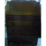 20th C oak bureau, slope fall front above concealed drawer, three further drawers below, on