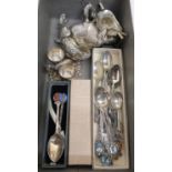 Two hallmarked silver & enamel souvenir tea spoons, collection of silver plated & enamel souvenir