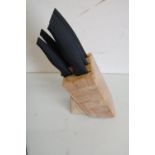 Boxed as new ex-shop stock Taylor Eye Witness wooden knife block with five black bladed kitchen