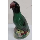 Large Oriental style figure of a green parakeet bird (height 37cm)