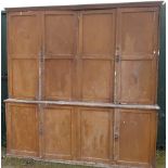 Victorian painted pine country house style hall cupboard, the two sectional top enclosed by four