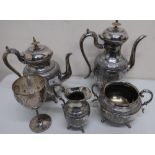 Victorian silver plated four piece tea service, with presentation inscription "Presented By George