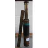 Late 19th C brass and leather three draw pocket telescope (56cm max) and an A. Mathieson & Son brass