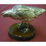 Silver plated model of a Bantam hen, on oval carved wooden base, (13cm x 17cm)
