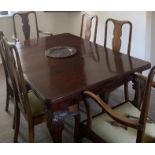 Late Victorian wind-out extending mahogany dining table on ball and claw feet and a set of six (