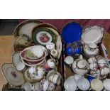 Large selection of various part tea and dinner services in two boxes, including Orange Tree pattern