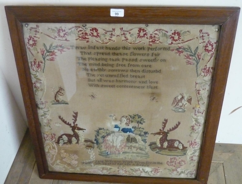 Victorian woolwork sampler, worked with verse "Towards Infant Hands This Work Preformed... With