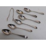 Set of six George lll silver hallmarked Old English pattern teaspoons, engraved with initials, marks