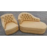 Modern yellow upholstered bedroom style chaise longue and matching chair (2) (cat scratched)