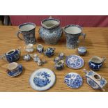 Extremely large collection of blue & white ceramics in three boxes, mostly Old Willow pattern, Adams
