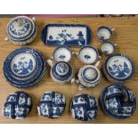 Selection of various assorted blue & white Old Willow pattern ceramics (two boxes)