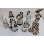 Group of eight studio pottery figures of various ladies, including two Geisha girls (8)