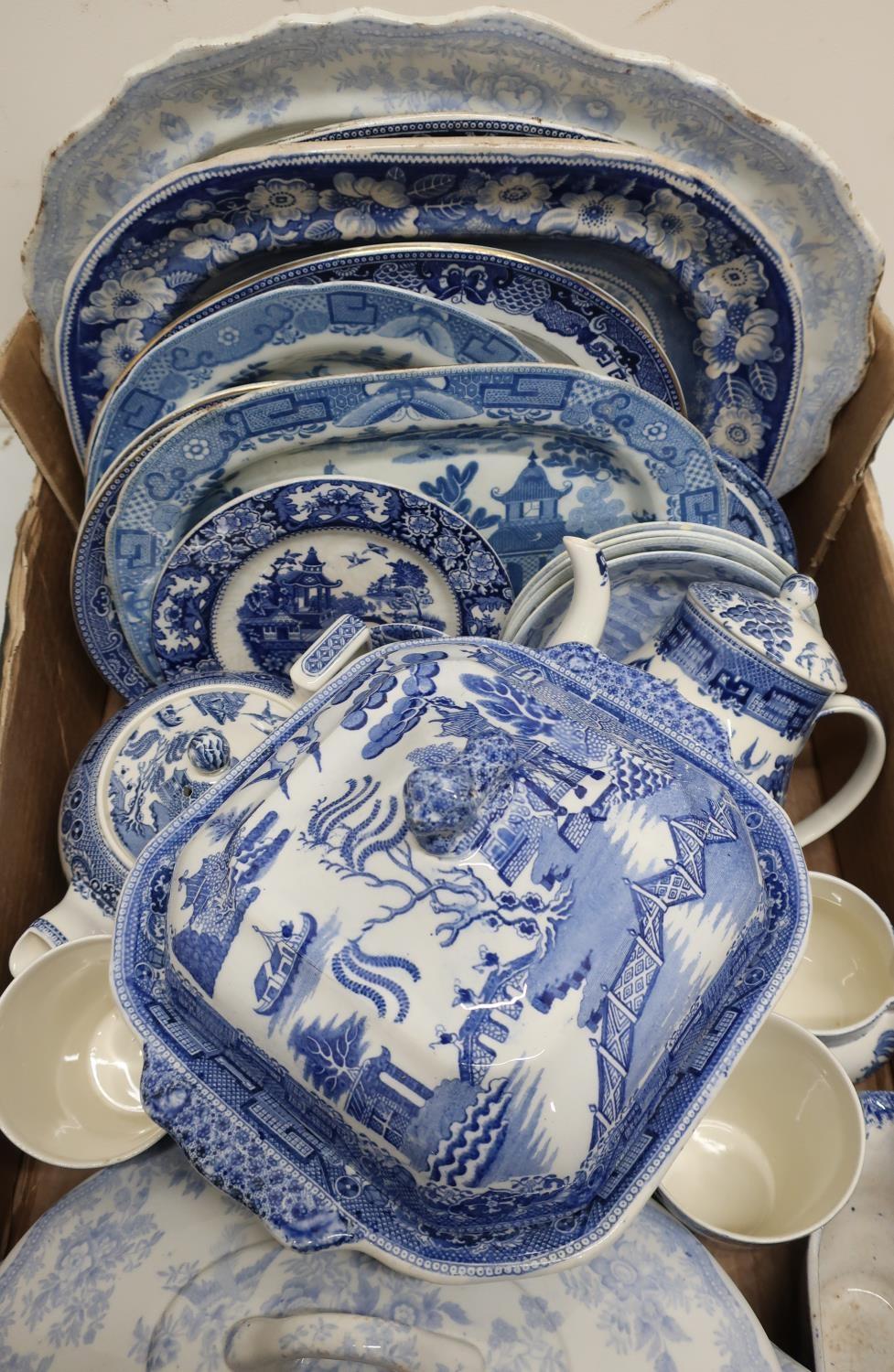 Collection of Victorian and later blue and white ceramics including Davenport, Wedgwood and other