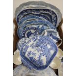 Collection of Victorian and later blue and white ceramics including Davenport, Wedgwood and other